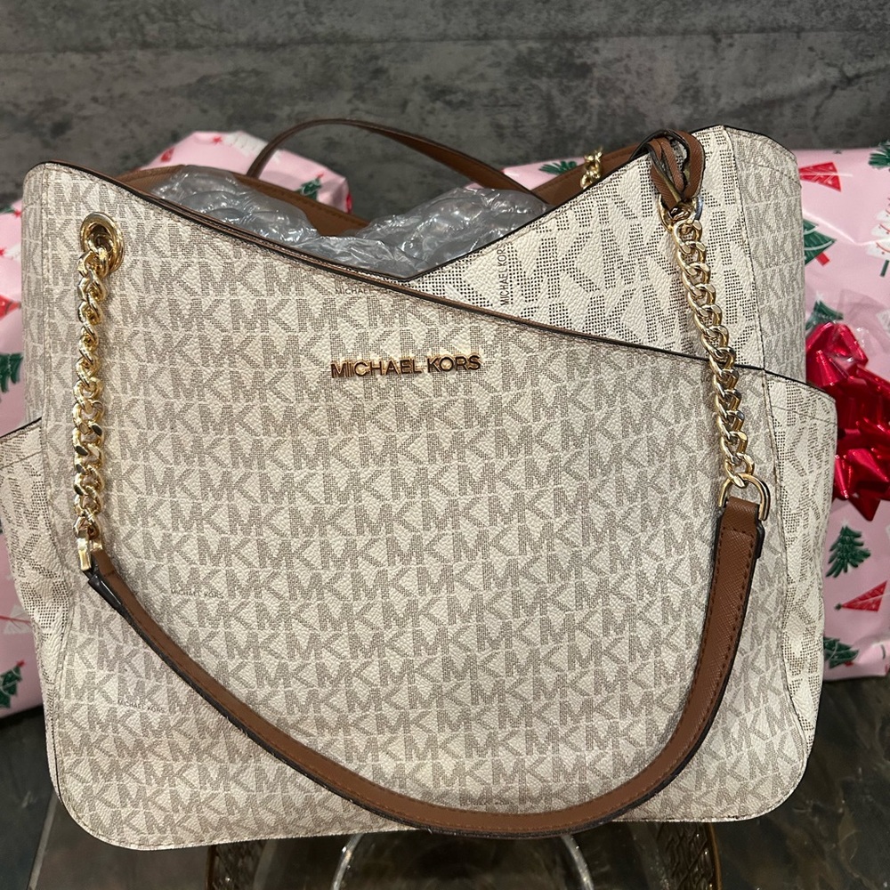 Michael Kors Beige and Brown Shoulder Bag